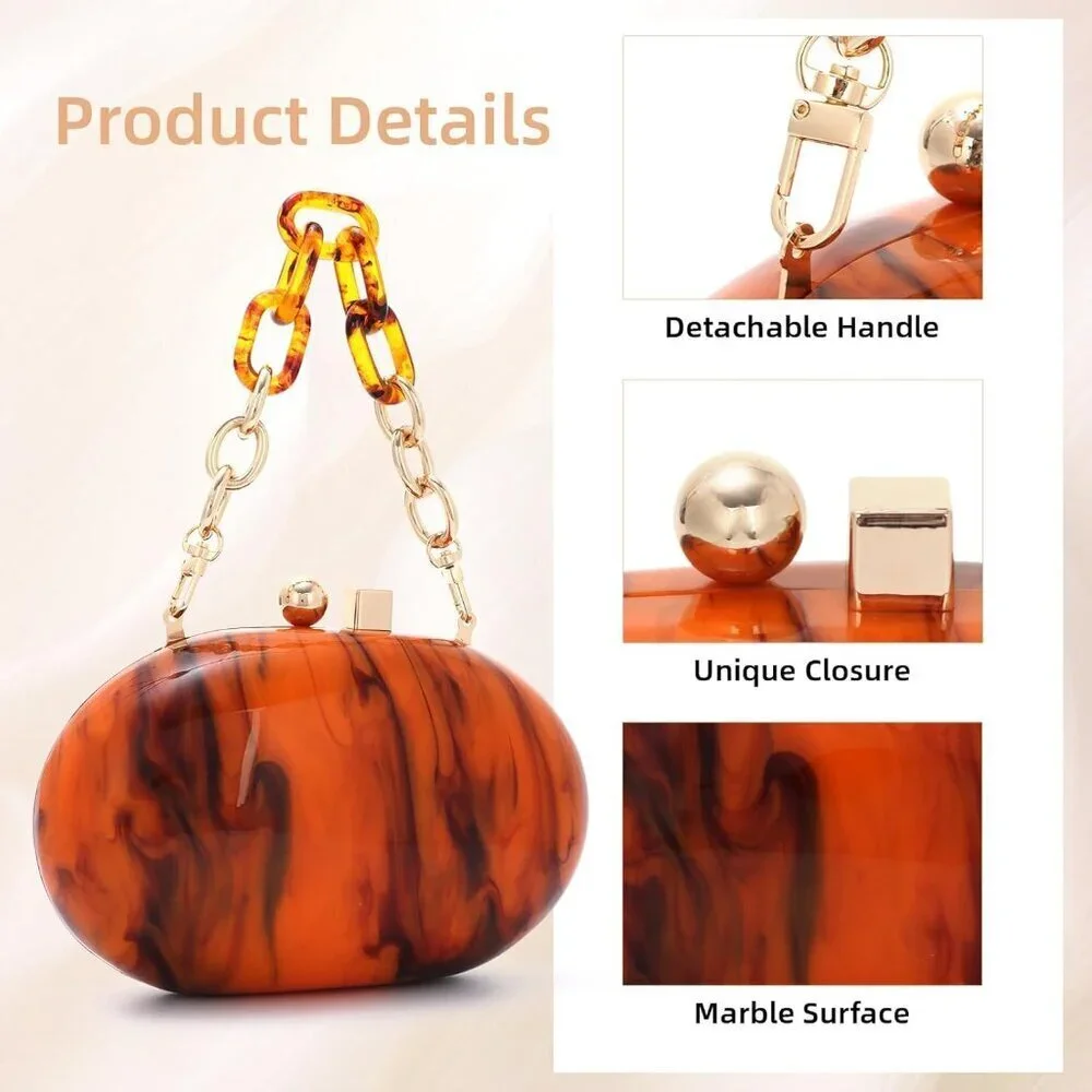 Acrylic Clutch Purse for Women Marble Shell Evening Bag Party Accessories